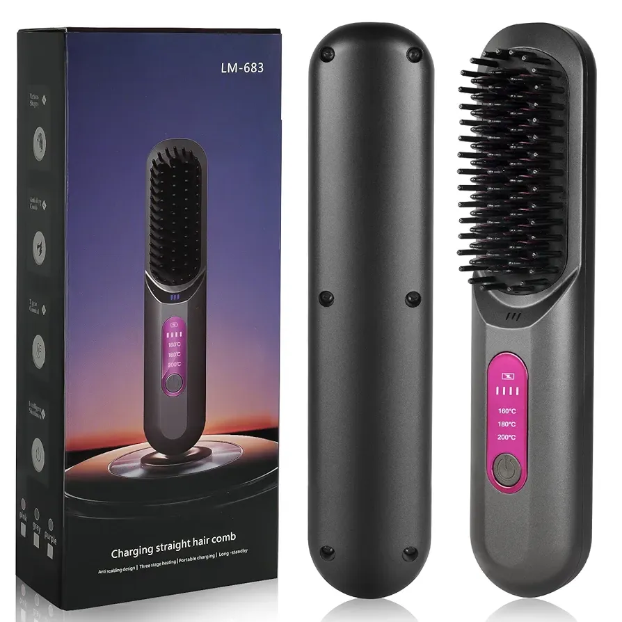 شانه حرارتی شارژی مدل LM-683 | برس صاف‌کننده مو