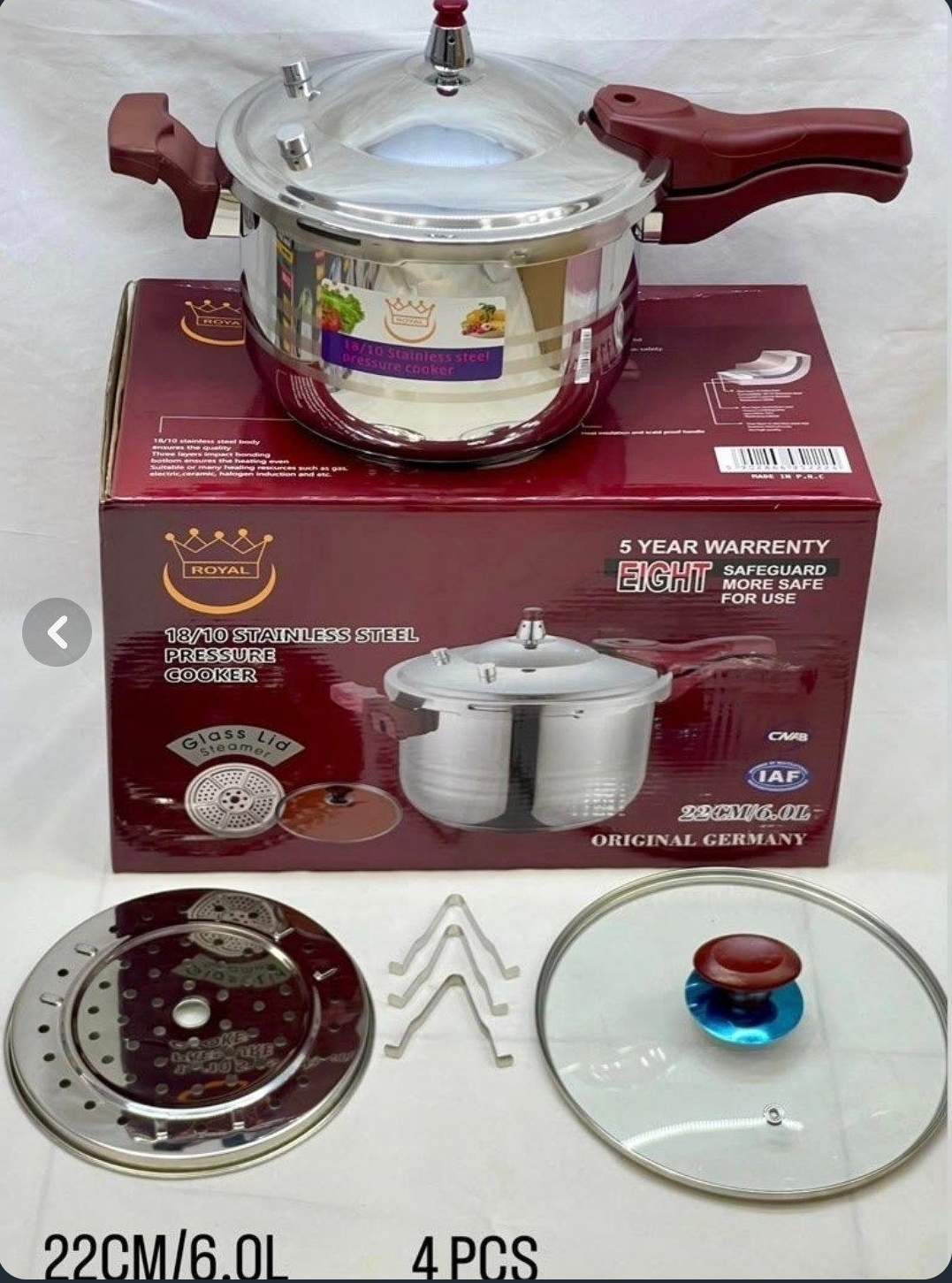 ست زودپز4پارچه تمام استیل ۶ لیتری(ROYAL)🇹🇷